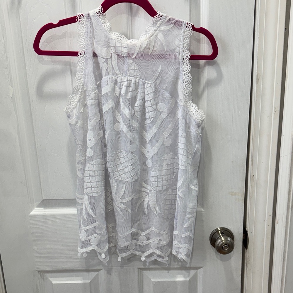 Anthropologie White Sheer Lace Blouse